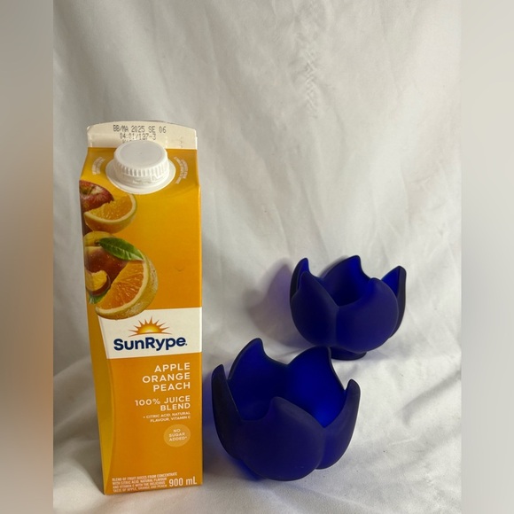 2-Cobalt blue, frosted tulip votive holders/Italy - Picture 1 of 5